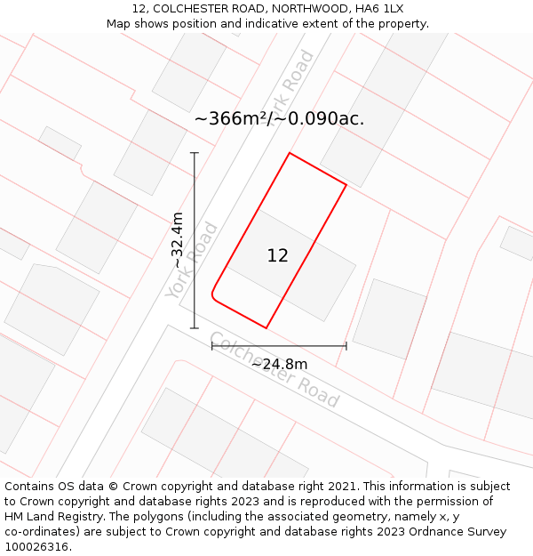 12, COLCHESTER ROAD, NORTHWOOD, HA6 1LX: Plot and title map
