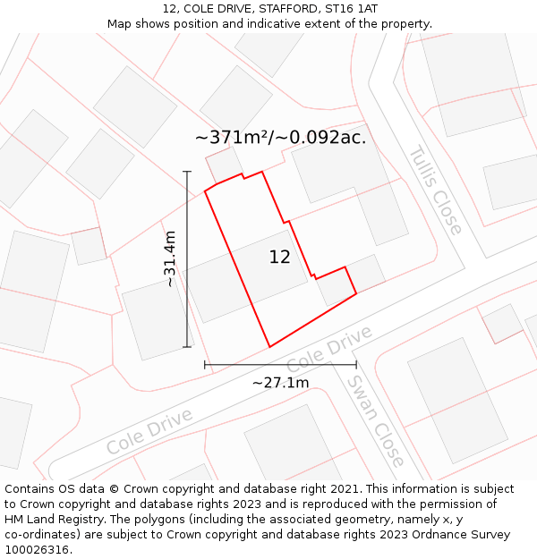 12, COLE DRIVE, STAFFORD, ST16 1AT: Plot and title map