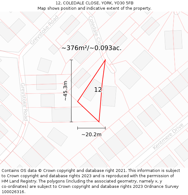 12, COLEDALE CLOSE, YORK, YO30 5FB: Plot and title map