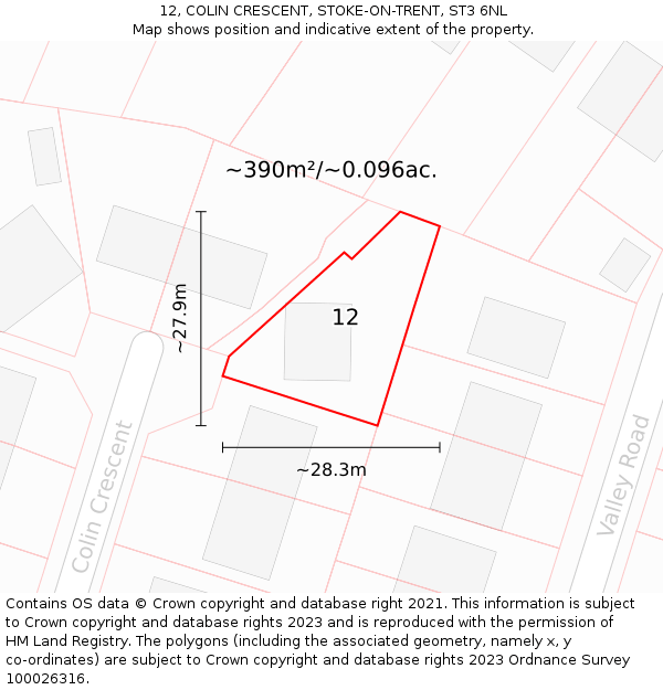 12, COLIN CRESCENT, STOKE-ON-TRENT, ST3 6NL: Plot and title map