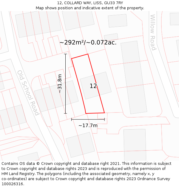 12, COLLARD WAY, LISS, GU33 7RY: Plot and title map