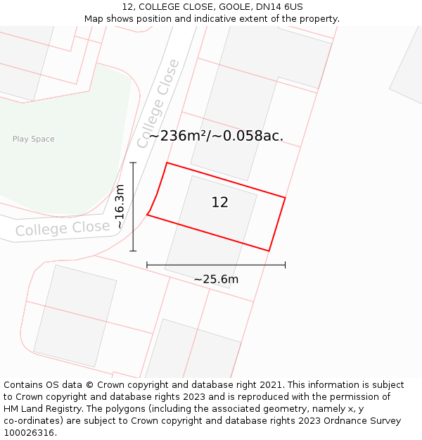 12, COLLEGE CLOSE, GOOLE, DN14 6US: Plot and title map