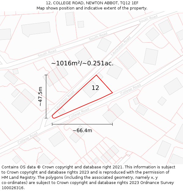 12, COLLEGE ROAD, NEWTON ABBOT, TQ12 1EF: Plot and title map