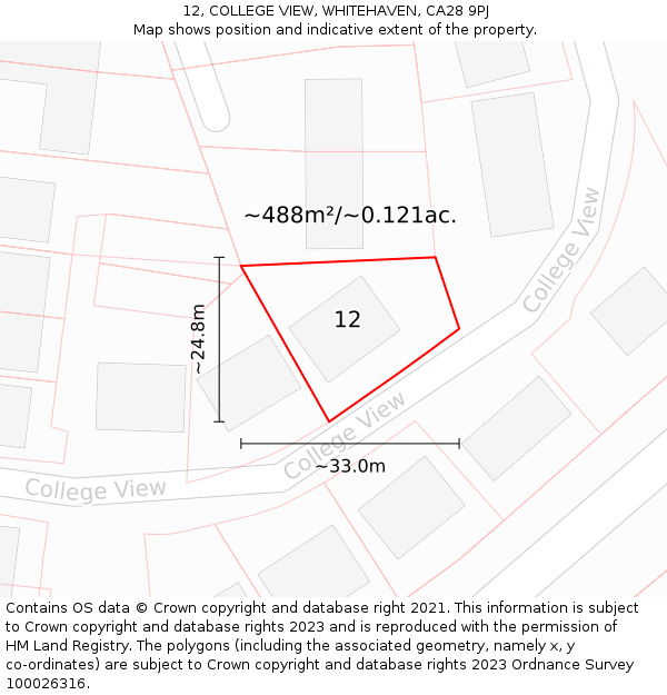 12, COLLEGE VIEW, WHITEHAVEN, CA28 9PJ: Plot and title map
