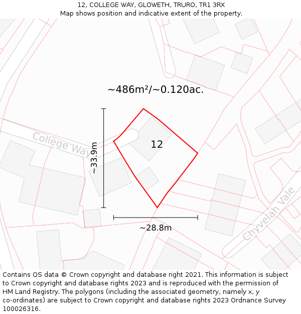 12, COLLEGE WAY, GLOWETH, TRURO, TR1 3RX: Plot and title map