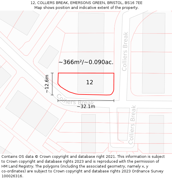 12, COLLIERS BREAK, EMERSONS GREEN, BRISTOL, BS16 7EE: Plot and title map