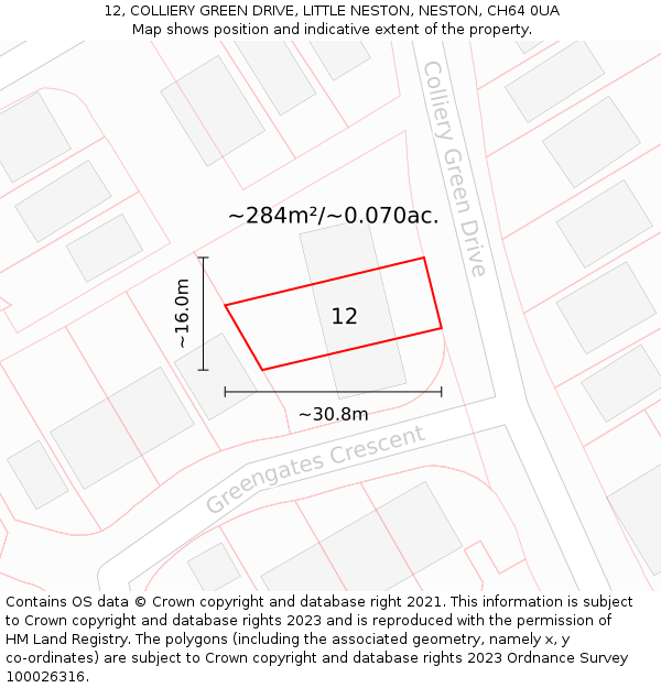 12, COLLIERY GREEN DRIVE, LITTLE NESTON, NESTON, CH64 0UA: Plot and title map