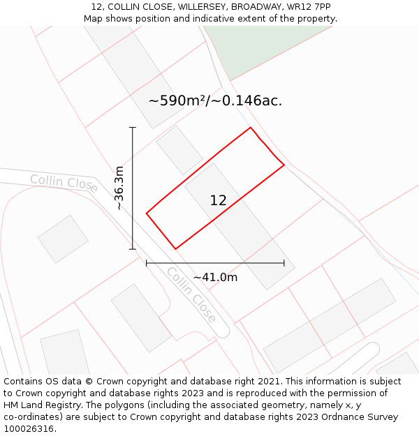 12, COLLIN CLOSE, WILLERSEY, BROADWAY, WR12 7PP: Plot and title map