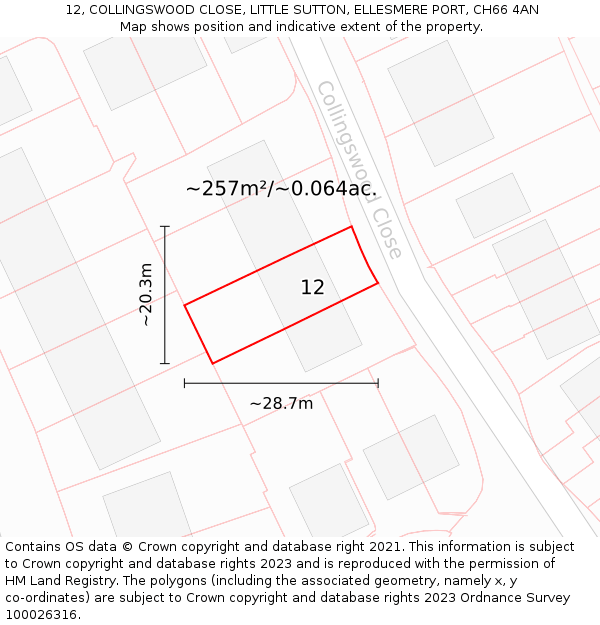 12, COLLINGSWOOD CLOSE, LITTLE SUTTON, ELLESMERE PORT, CH66 4AN: Plot and title map