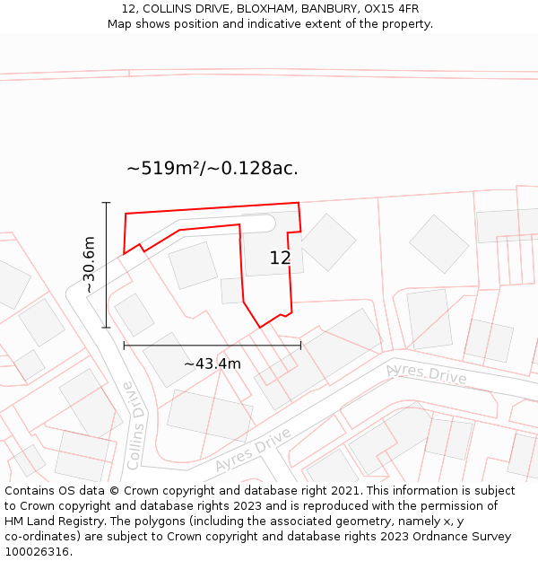 12, COLLINS DRIVE, BLOXHAM, BANBURY, OX15 4FR: Plot and title map