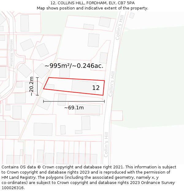 12, COLLINS HILL, FORDHAM, ELY, CB7 5PA: Plot and title map