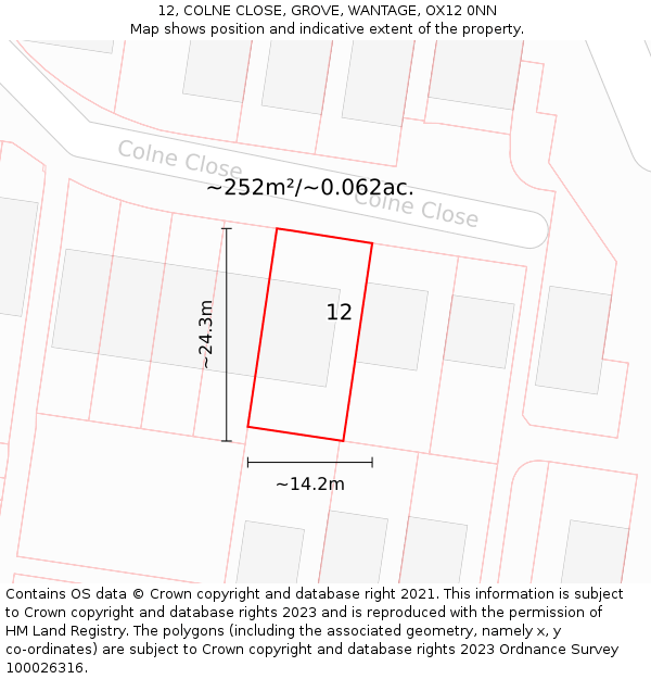 12, COLNE CLOSE, GROVE, WANTAGE, OX12 0NN: Plot and title map