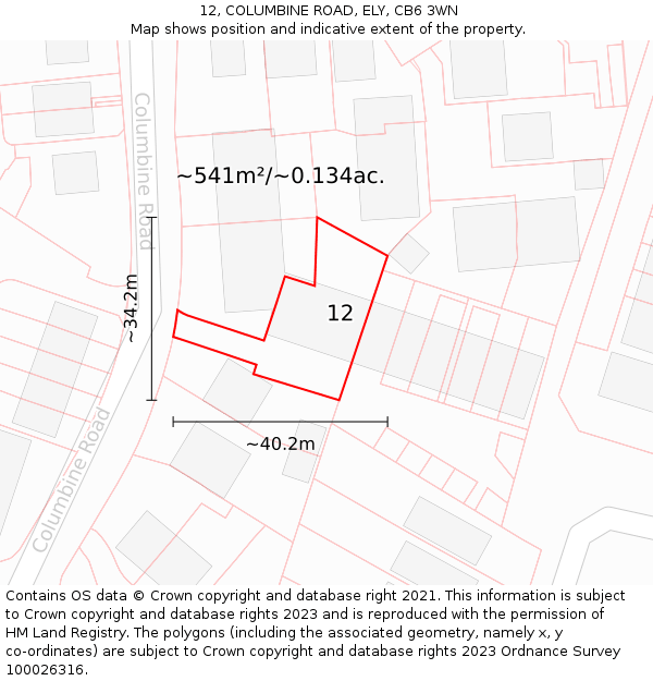 12, COLUMBINE ROAD, ELY, CB6 3WN: Plot and title map