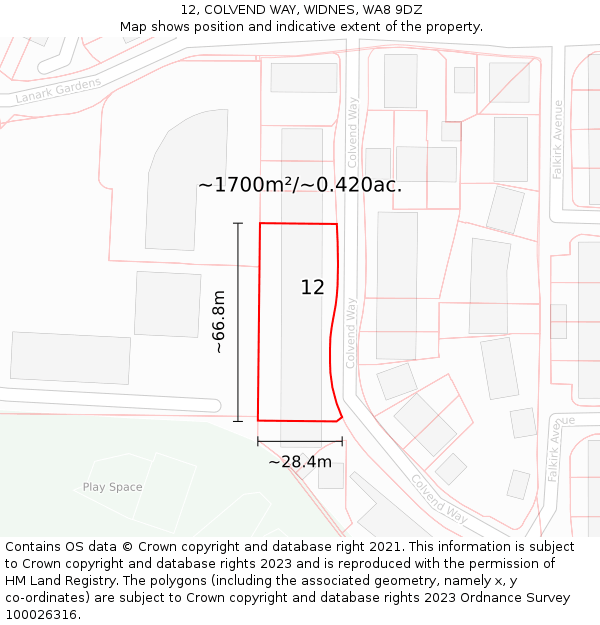 12, COLVEND WAY, WIDNES, WA8 9DZ: Plot and title map