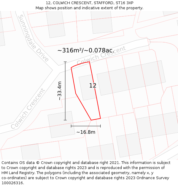 12, COLWICH CRESCENT, STAFFORD, ST16 3XP: Plot and title map