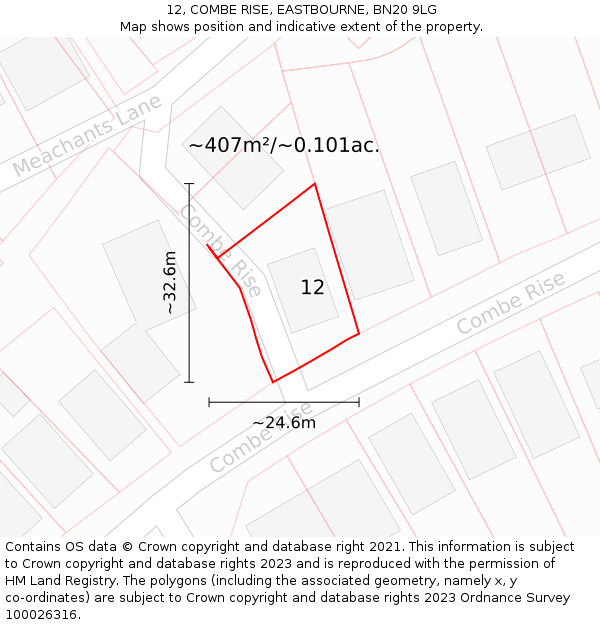 12, COMBE RISE, EASTBOURNE, BN20 9LG: Plot and title map