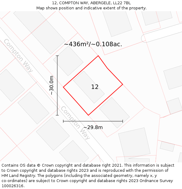 12, COMPTON WAY, ABERGELE, LL22 7BL: Plot and title map