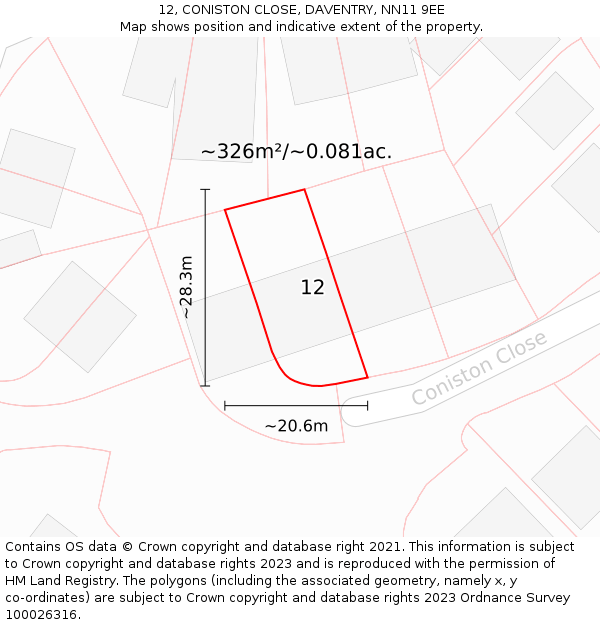 12, CONISTON CLOSE, DAVENTRY, NN11 9EE: Plot and title map