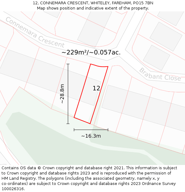 12, CONNEMARA CRESCENT, WHITELEY, FAREHAM, PO15 7BN: Plot and title map