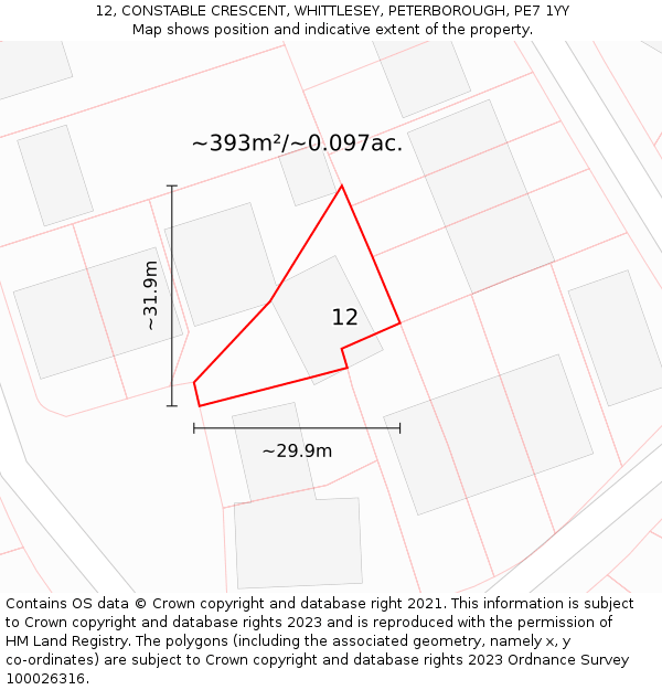 12, CONSTABLE CRESCENT, WHITTLESEY, PETERBOROUGH, PE7 1YY: Plot and title map