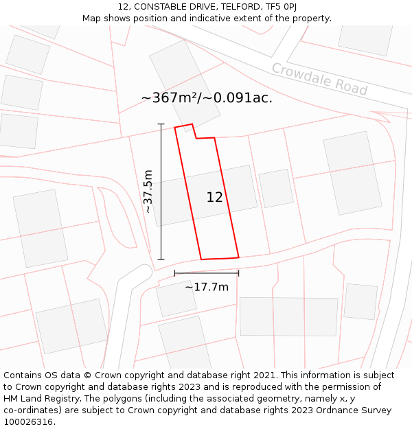 12, CONSTABLE DRIVE, TELFORD, TF5 0PJ: Plot and title map