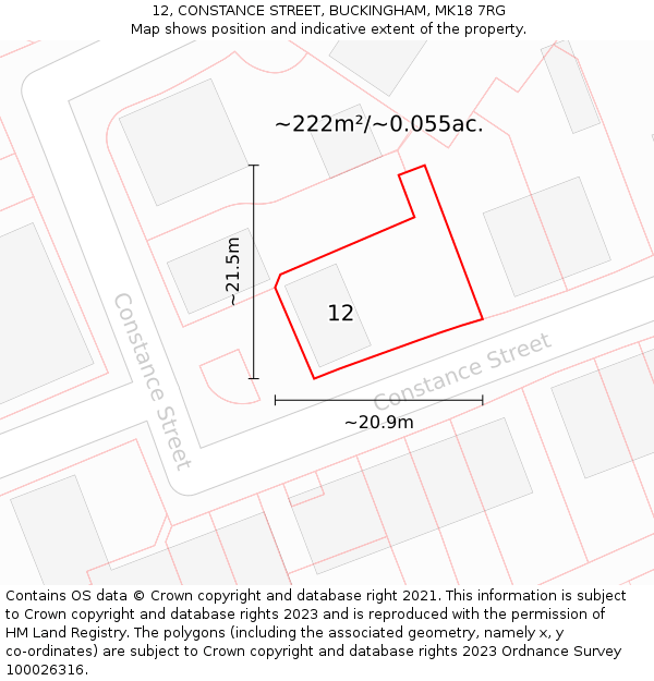 12, CONSTANCE STREET, BUCKINGHAM, MK18 7RG: Plot and title map