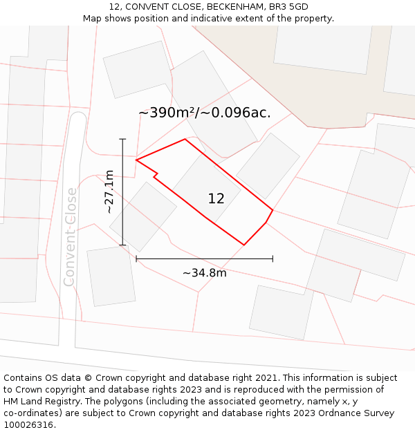 12, CONVENT CLOSE, BECKENHAM, BR3 5GD: Plot and title map