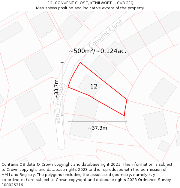 12, CONVENT CLOSE, KENILWORTH, CV8 2FQ: Plot and title map