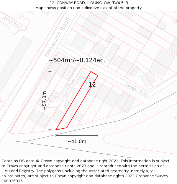 12, CONWAY ROAD, HOUNSLOW, TW4 5LR: Plot and title map
