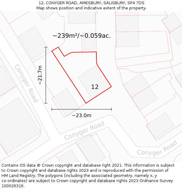 12, CONYGER ROAD, AMESBURY, SALISBURY, SP4 7DS: Plot and title map