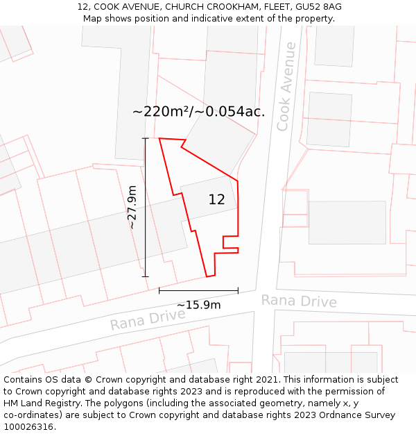 12, COOK AVENUE, CHURCH CROOKHAM, FLEET, GU52 8AG: Plot and title map