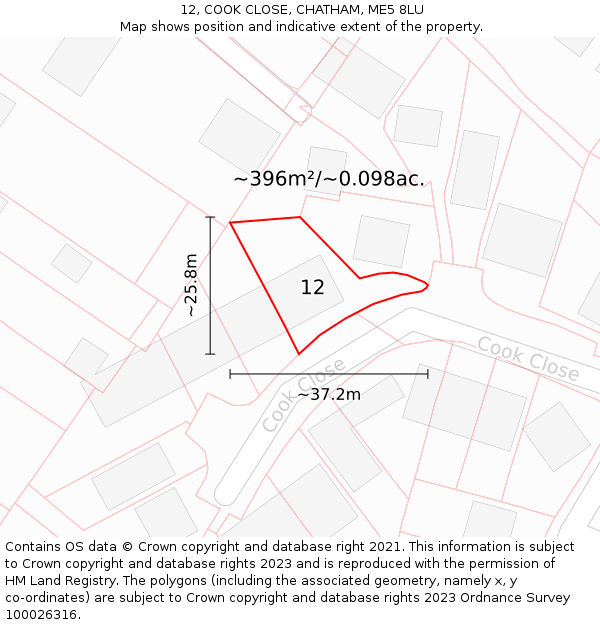 12, COOK CLOSE, CHATHAM, ME5 8LU: Plot and title map