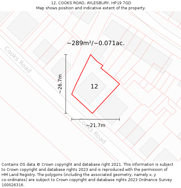 12, COOKS ROAD, AYLESBURY, HP19 7GD: Plot and title map