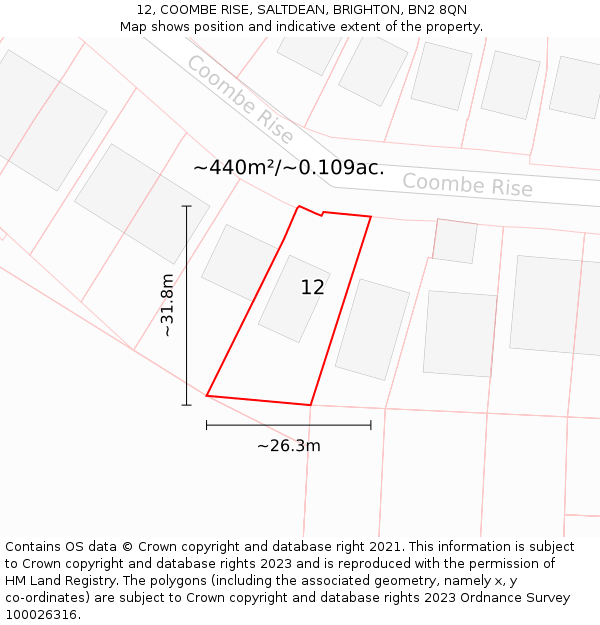12, COOMBE RISE, SALTDEAN, BRIGHTON, BN2 8QN: Plot and title map