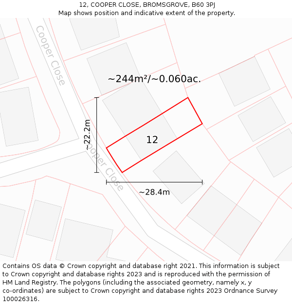 12, COOPER CLOSE, BROMSGROVE, B60 3PJ: Plot and title map