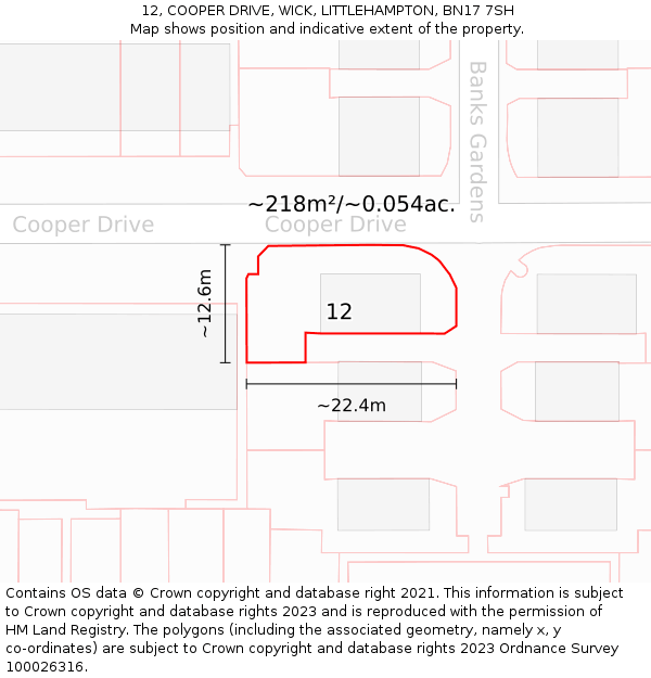 12, COOPER DRIVE, WICK, LITTLEHAMPTON, BN17 7SH: Plot and title map