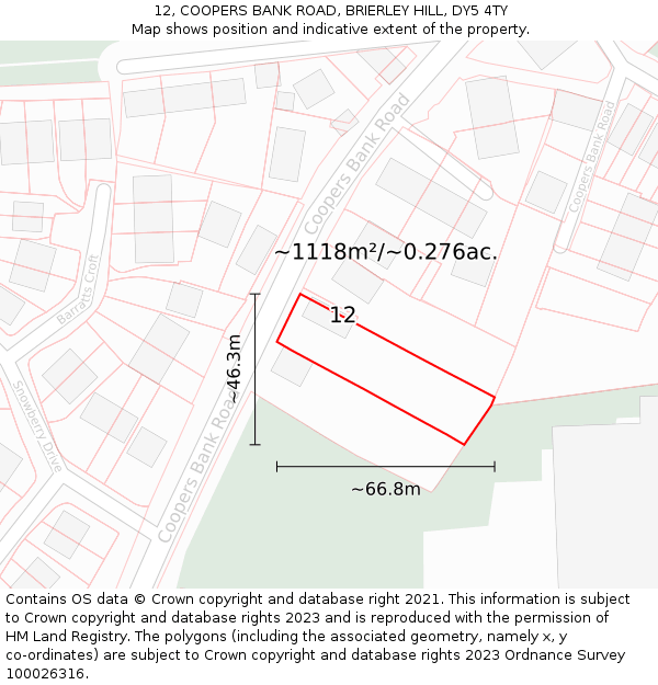 12, COOPERS BANK ROAD, BRIERLEY HILL, DY5 4TY: Plot and title map
