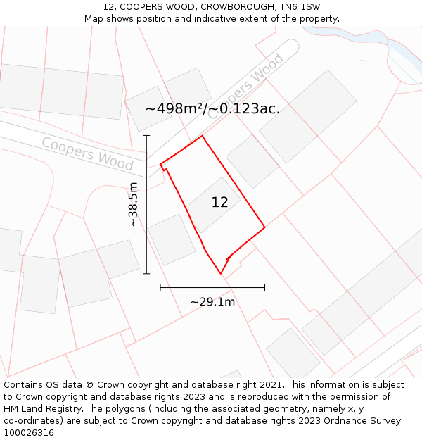 12, COOPERS WOOD, CROWBOROUGH, TN6 1SW: Plot and title map