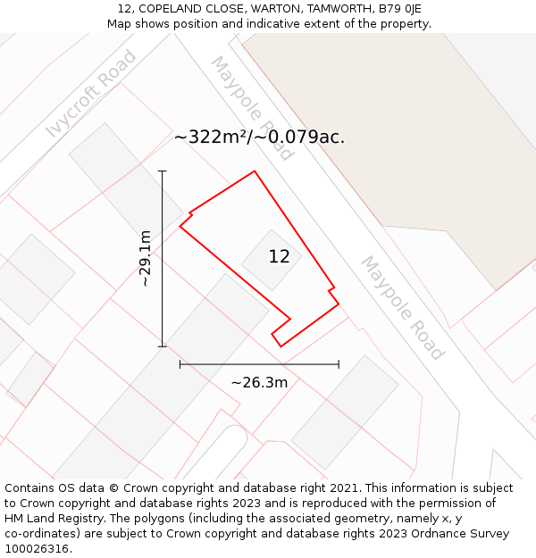 12, COPELAND CLOSE, WARTON, TAMWORTH, B79 0JE: Plot and title map