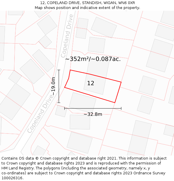 12, COPELAND DRIVE, STANDISH, WIGAN, WN6 0XR: Plot and title map