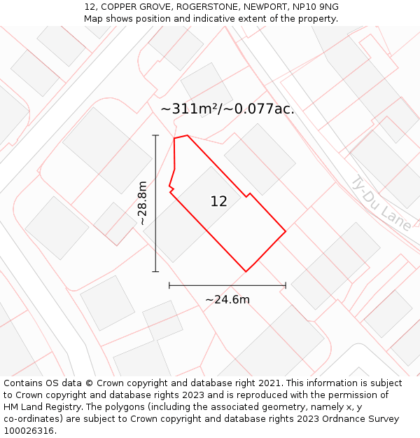 12, COPPER GROVE, ROGERSTONE, NEWPORT, NP10 9NG: Plot and title map