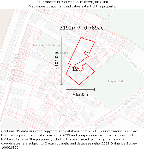 12, COPPERFIELD CLOSE, CLITHEROE, BB7 1ER: Plot and title map