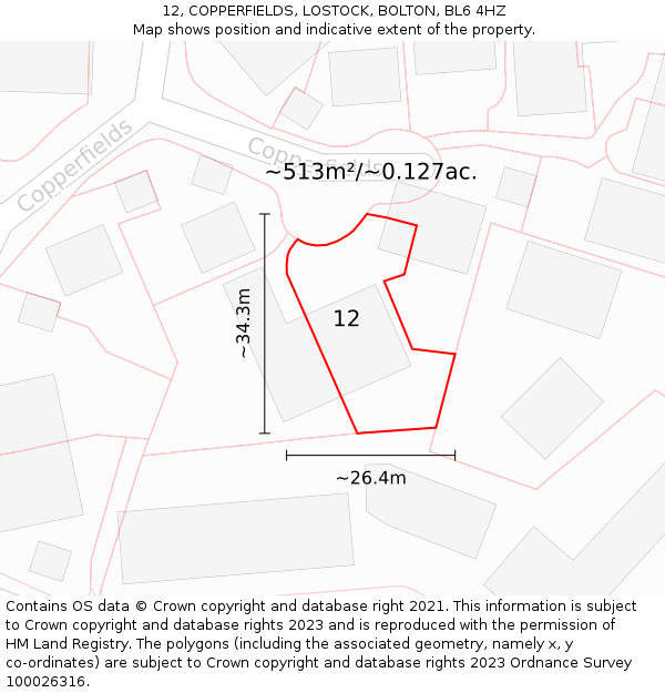 12, COPPERFIELDS, LOSTOCK, BOLTON, BL6 4HZ: Plot and title map