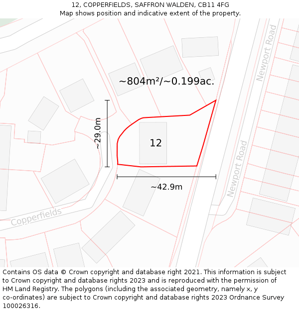 12, COPPERFIELDS, SAFFRON WALDEN, CB11 4FG: Plot and title map