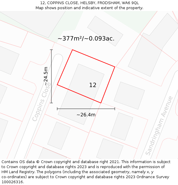 12, COPPINS CLOSE, HELSBY, FRODSHAM, WA6 9QL: Plot and title map