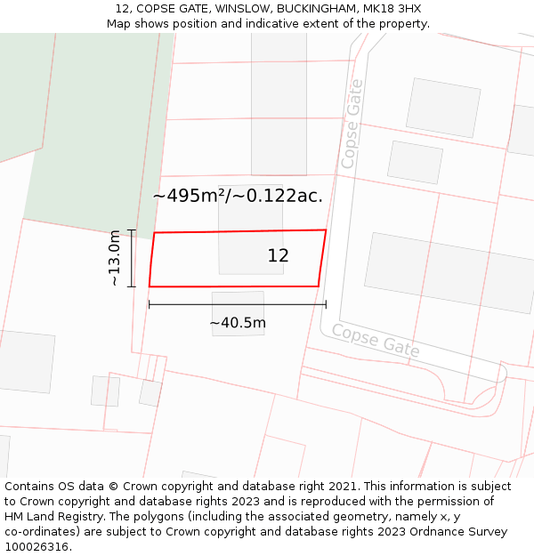 12, COPSE GATE, WINSLOW, BUCKINGHAM, MK18 3HX: Plot and title map