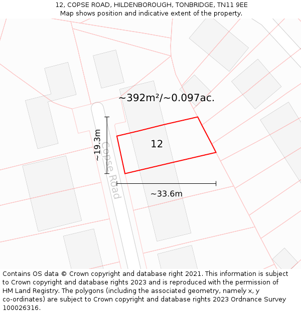 12, COPSE ROAD, HILDENBOROUGH, TONBRIDGE, TN11 9EE: Plot and title map