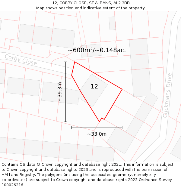 12, CORBY CLOSE, ST ALBANS, AL2 3BB: Plot and title map
