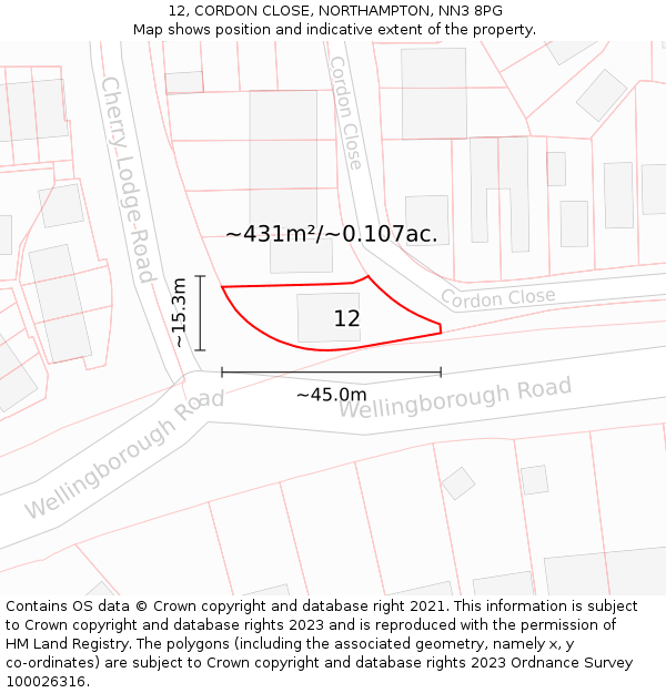 12, CORDON CLOSE, NORTHAMPTON, NN3 8PG: Plot and title map