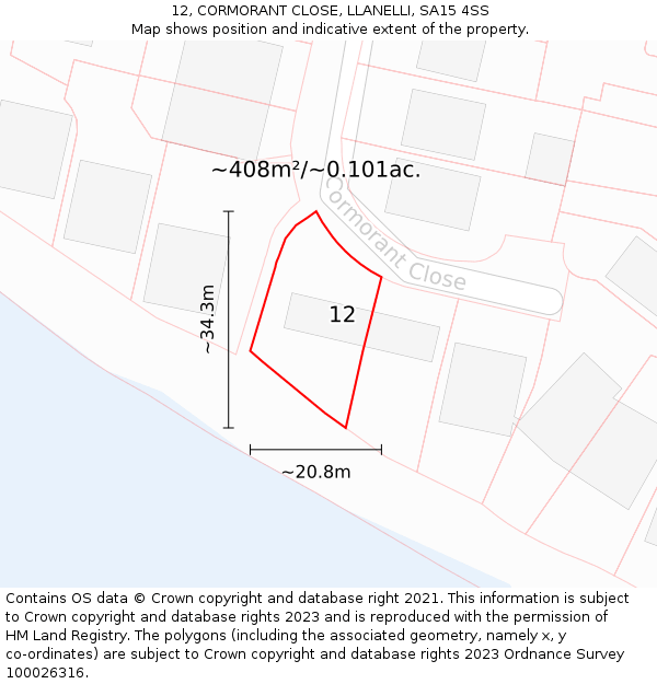 12, CORMORANT CLOSE, LLANELLI, SA15 4SS: Plot and title map
